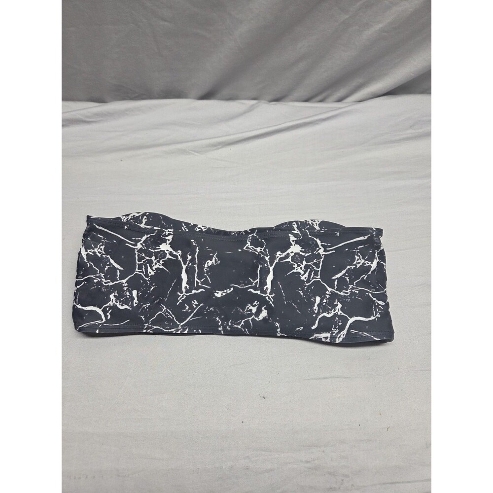 Black and white marble print strapless bandeau bikini top Large - Picture 2 of 7